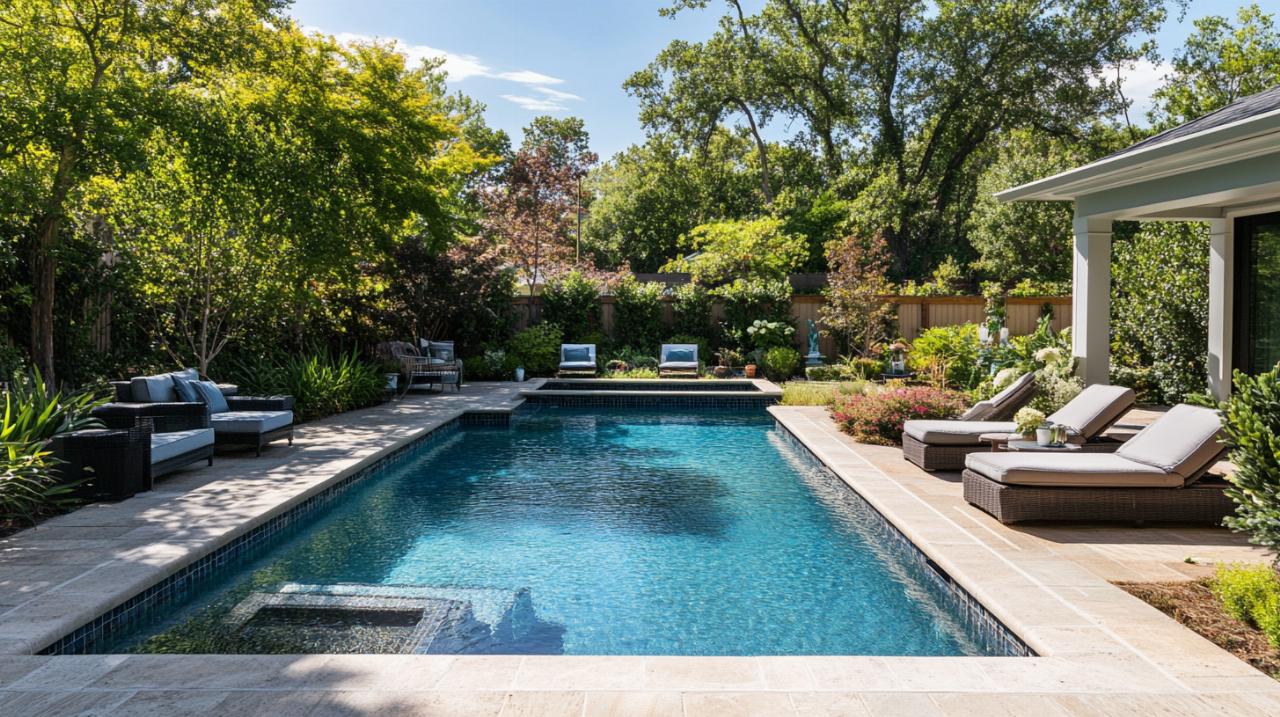 Équipements et accessoires de piscine professionnels installés autour d'un bassin