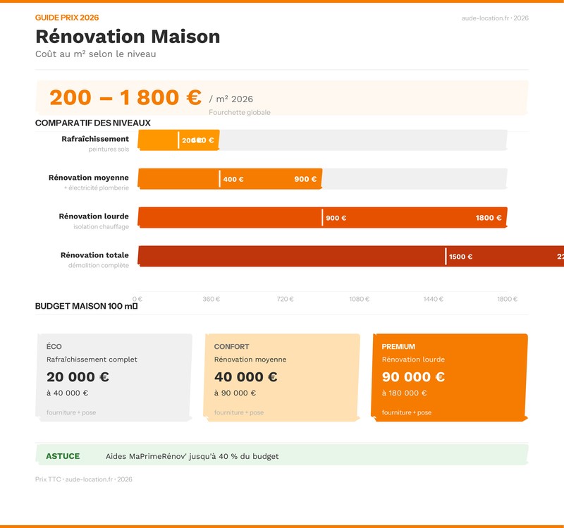 Infographie prix rénovation maison au m2