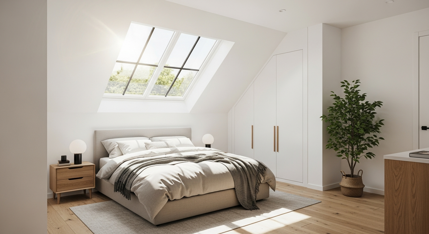 Vélux propre dans une chambre mansardée lumineuse - guide nettoyage et entretien