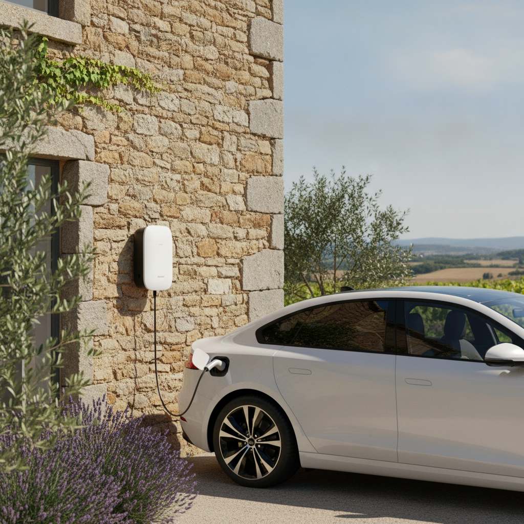 Borne de recharge murale installée sur une maison à Carcassonne