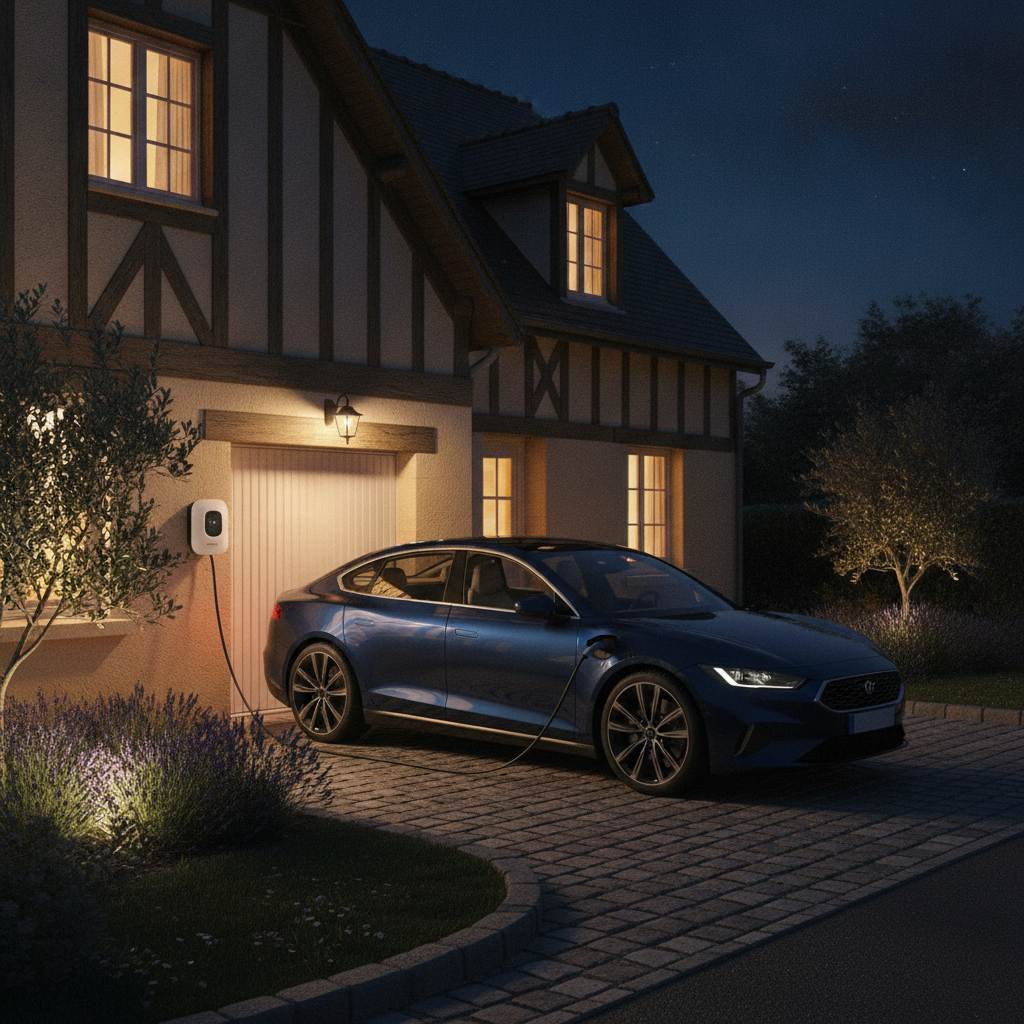 Recharge nocturne d'une voiture électrique à domicile dans l'Aude