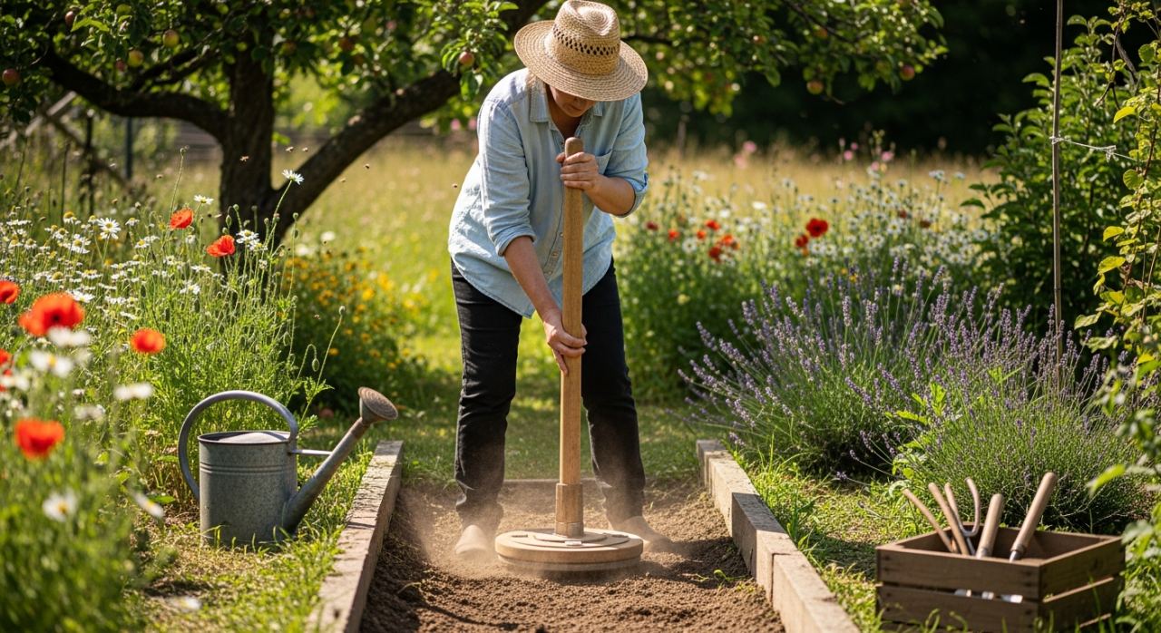 Comment damer la terre avec un pilon manuel dans le jardin
