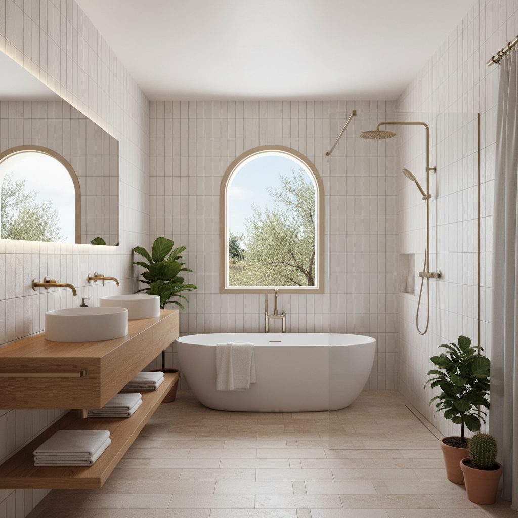 salle de bains rénovée maison Aude carrelage lumineux