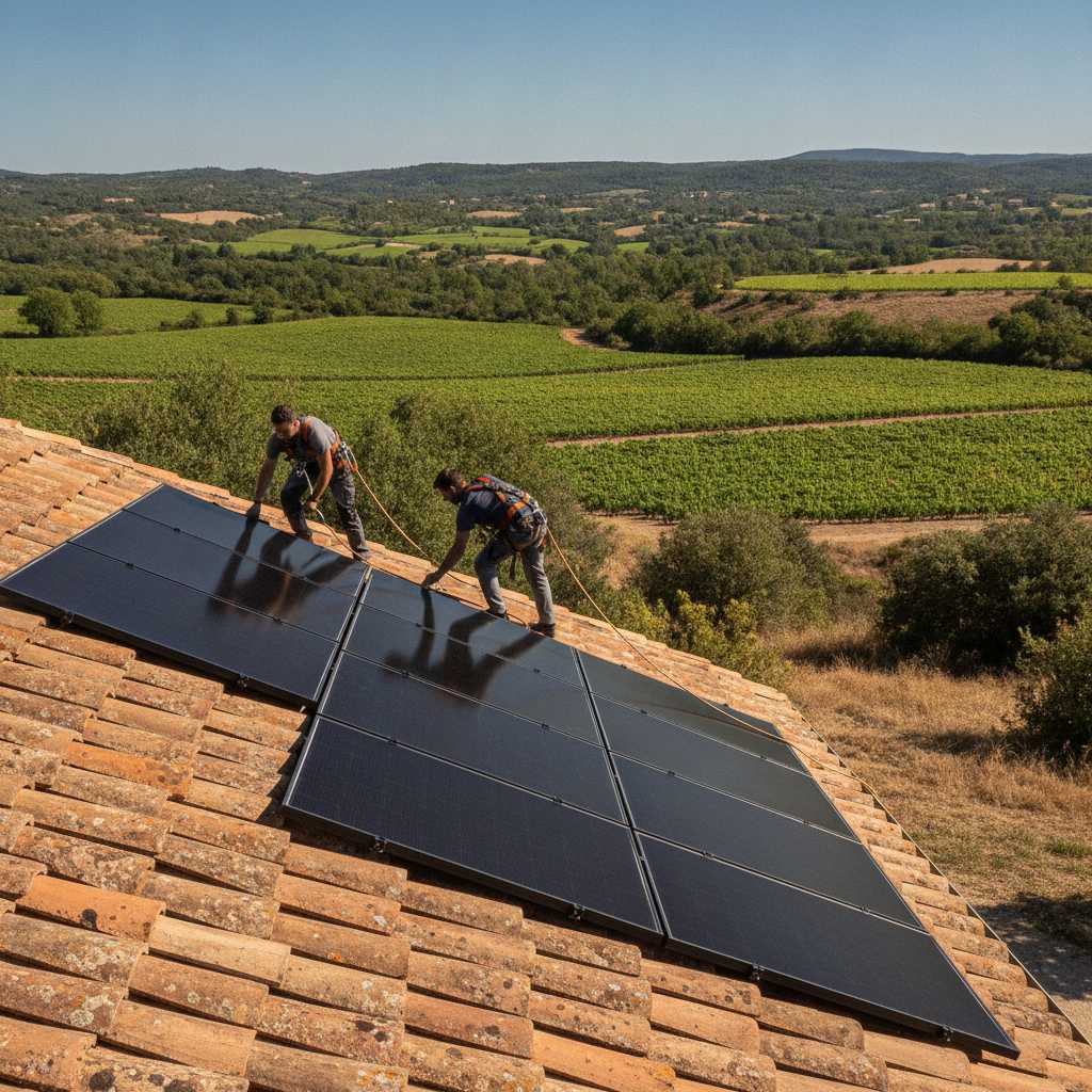 Installation de panneaux solaires sur toiture en tuiles dans l'Aude