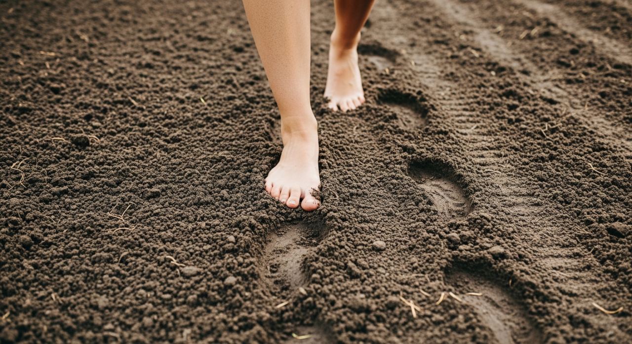 Tasser la terre avec les pieds - rouleau gazon DIY