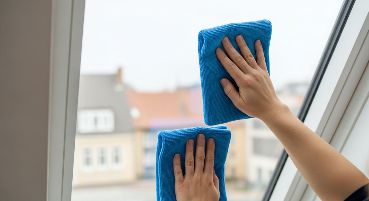 Nettoyage d'un Velux pivoté à 180° depuis l'intérieur des combles