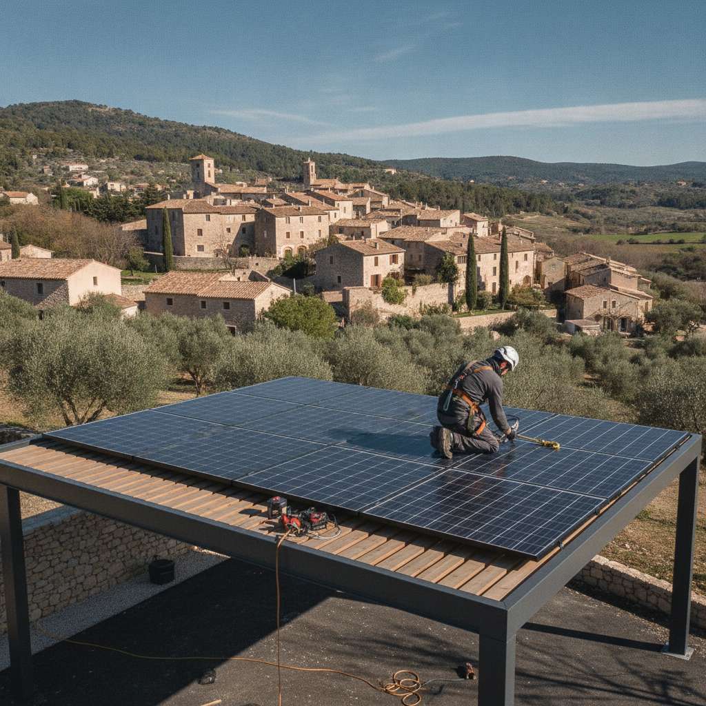Installation de panneaux solaires sur un carport dans l'Aude