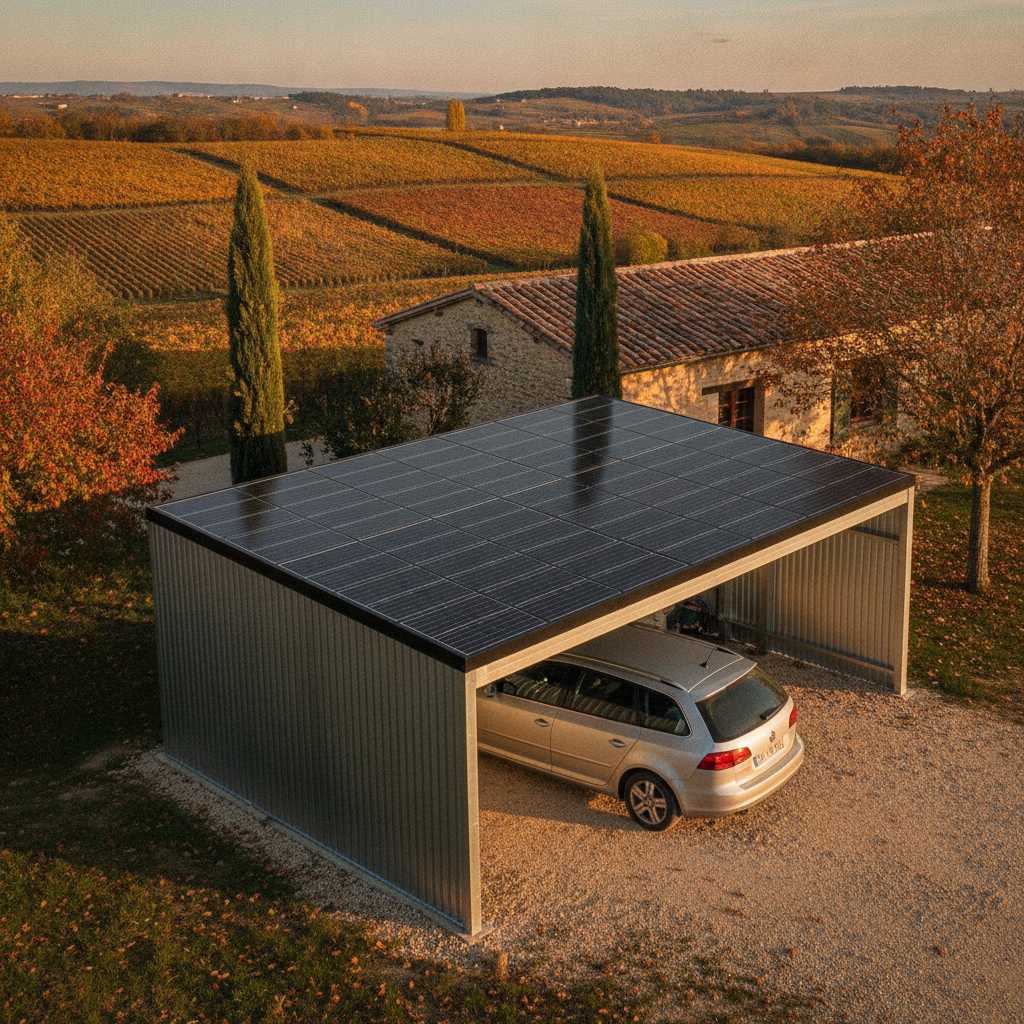 Carport aluminium avec toit solaire photovoltaique