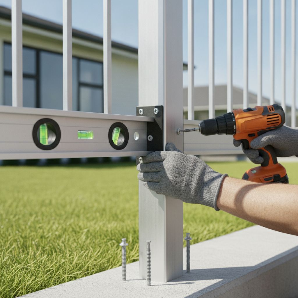 Pose d'un panneau de clôture aluminium